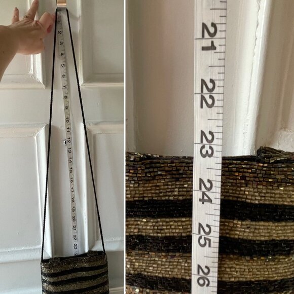 Vintage Valerie Stevens Beaded Evening Bag Purse Handheld Crossbody Black Gold - Picture 8 of 8